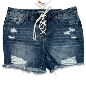 YMI Y2K HIGH WAISTED LACE UP DISTRESSED DREAM SHORTS